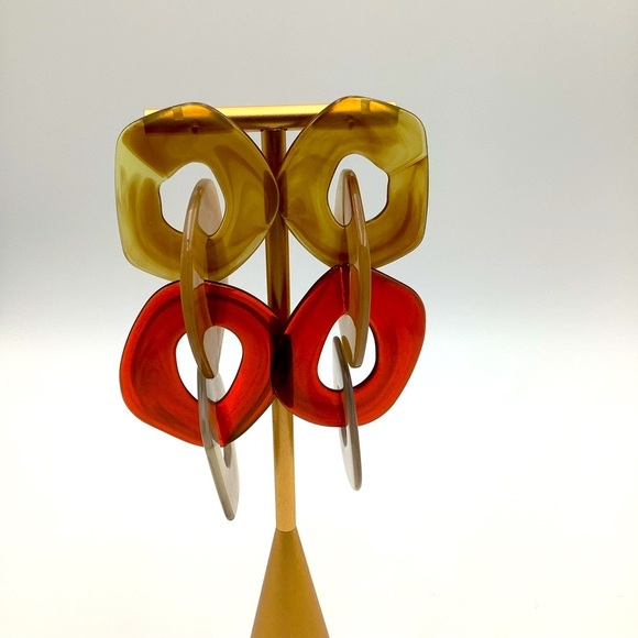 Zara Acrylic Beige And Orange Long pierced Earrings - Picture 1 of 4